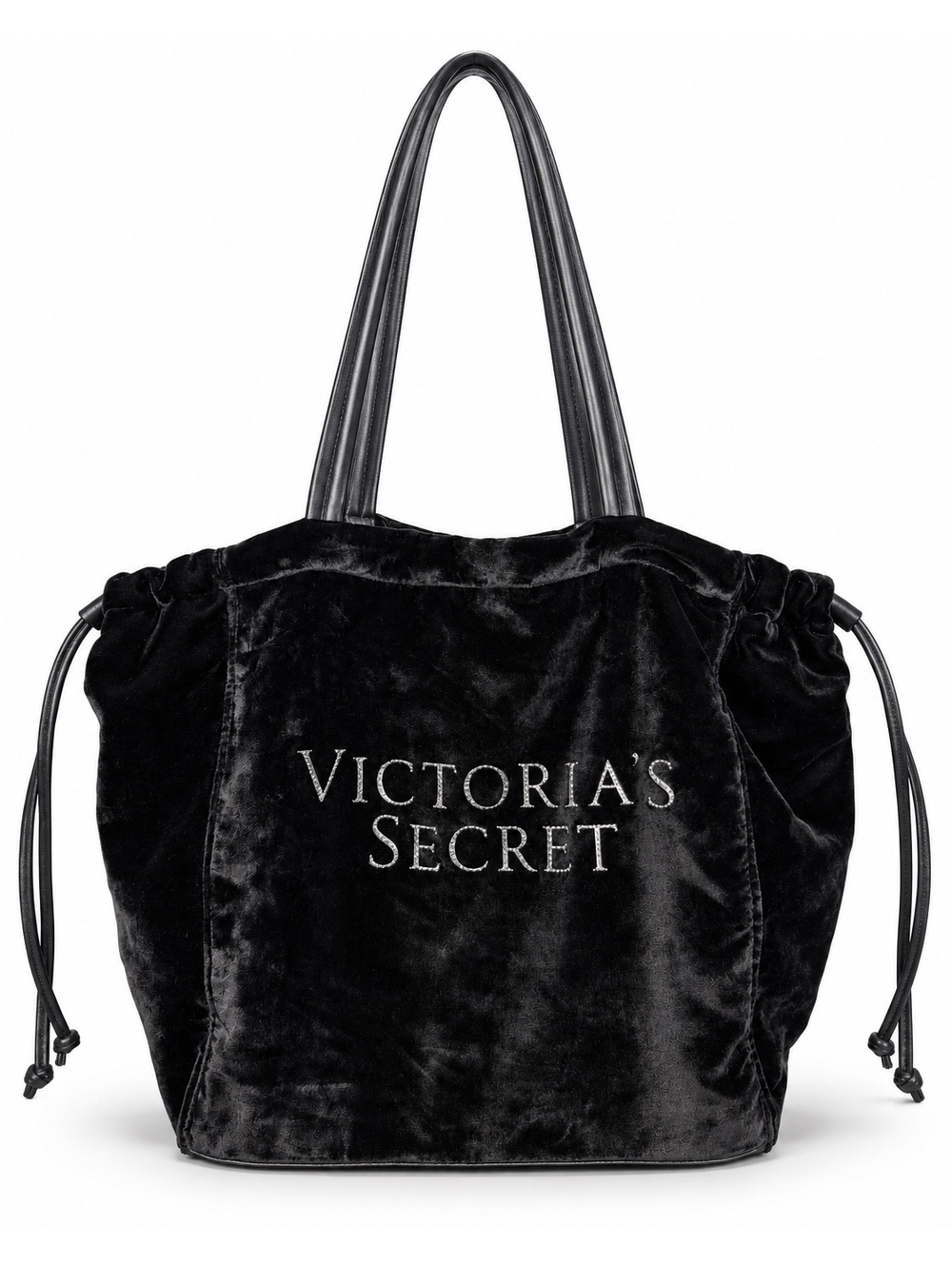 Victoria’s Secret Black Velvet Rhinestone Drawstring Weekender Tote NWOT
